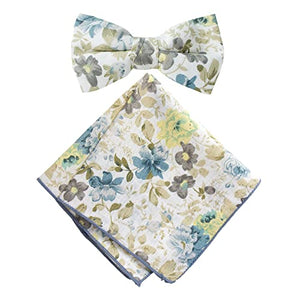 Boy's Cotton Floral Print Bow Tie and Pocket Square Set, Yellow (Color F24)