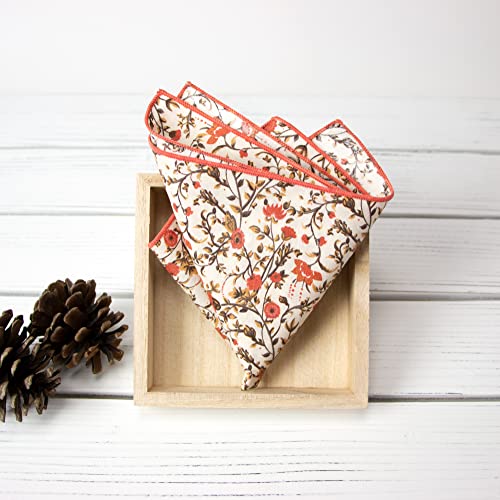 Men's Cotton Floral Bow Tie and Handkerchief Set, Sienna (Color F43)