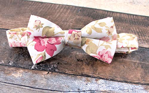 Boy's Cotton Floral Print Bow Tie and Pocket Square Set, Peach (Color F25)