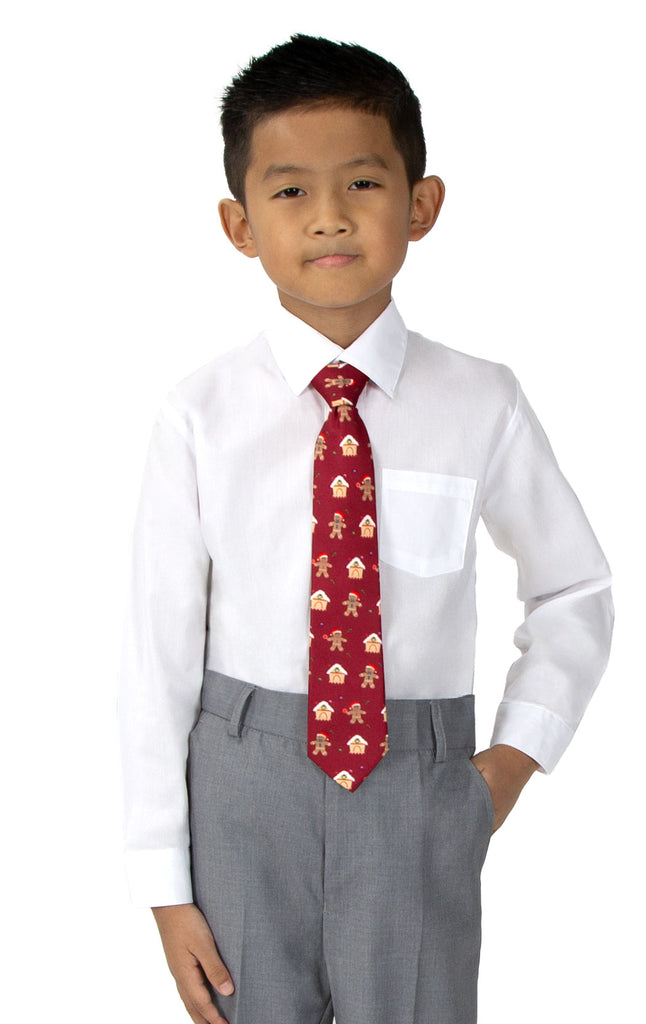 Boys' Printed Christmas Theme Pre-Tied Zipper Tie, Gingerbread Man