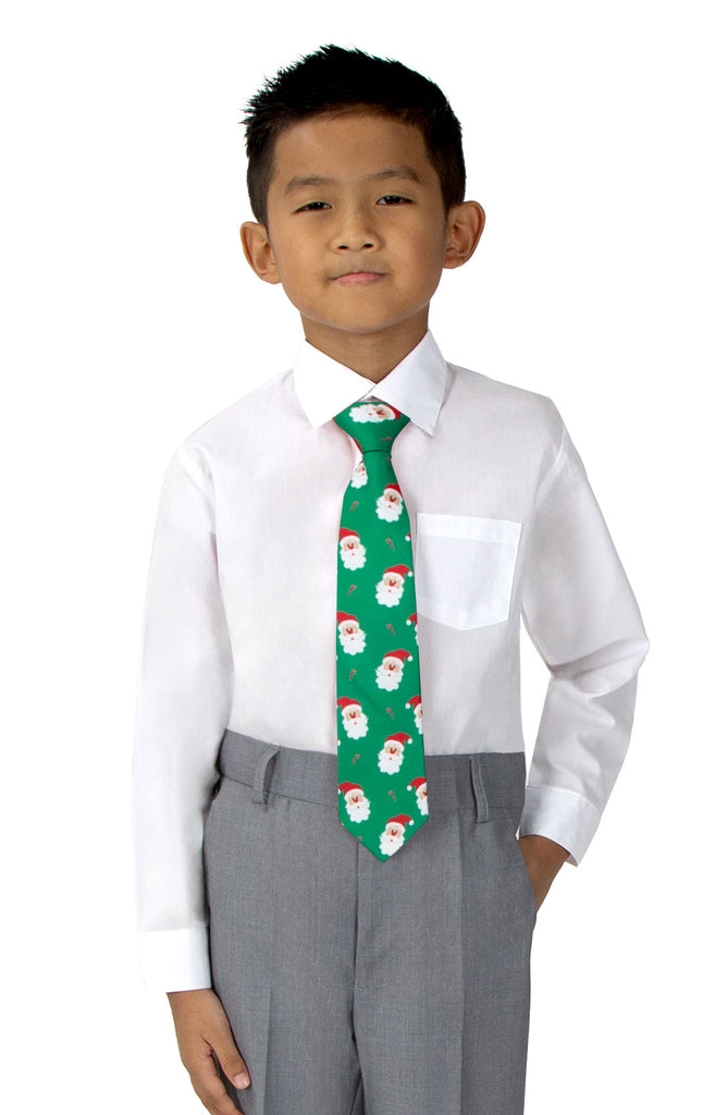 Boys' Printed Christmas Theme Pre-Tied Zipper Tie, Santa