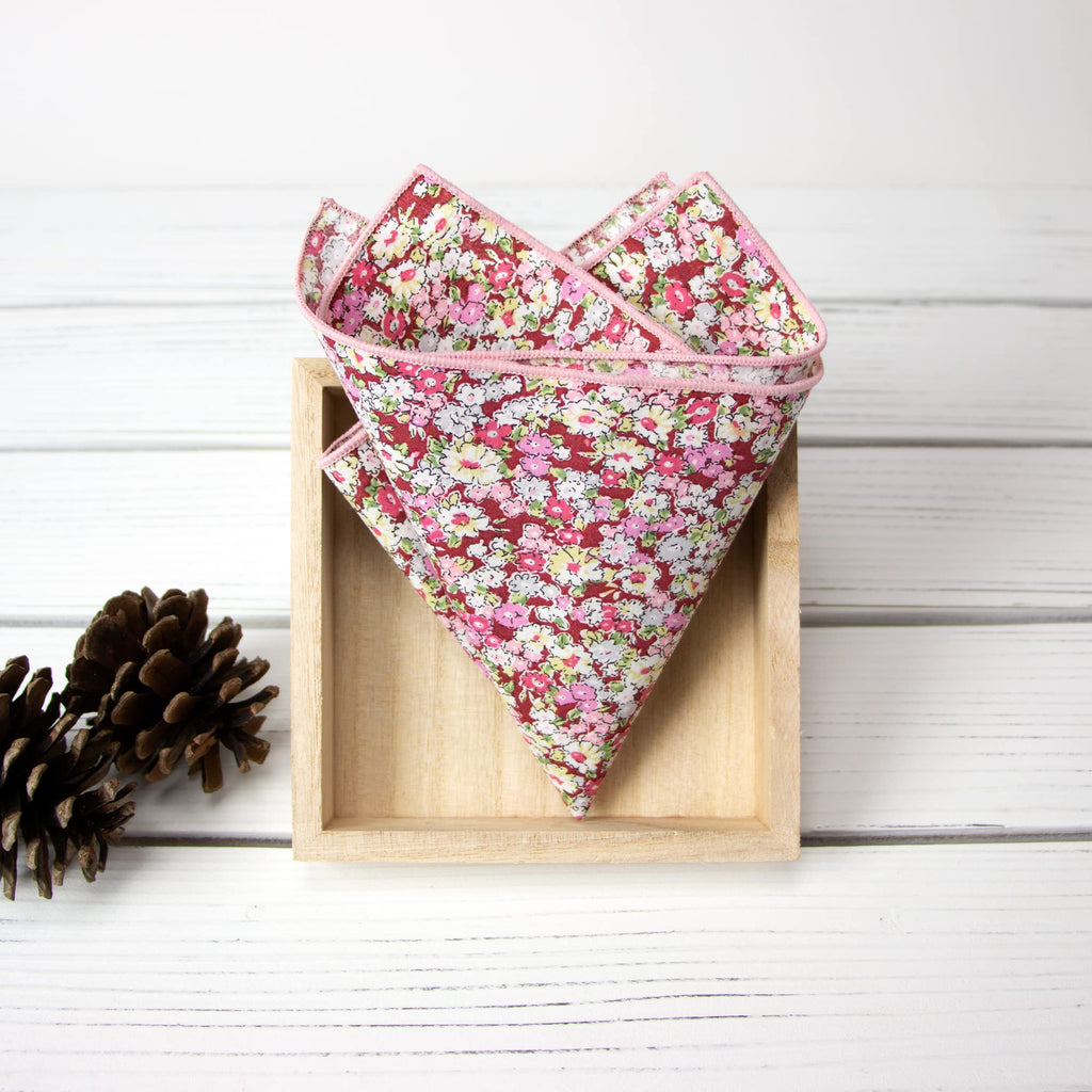 Men's Cotton Floral Bow Tie and Handkerchief Set, Cinnamon (Color F46)