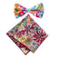 Men's Cotton Floral Bow Tie and Handkerchief Set, Blue Red (Color F30)