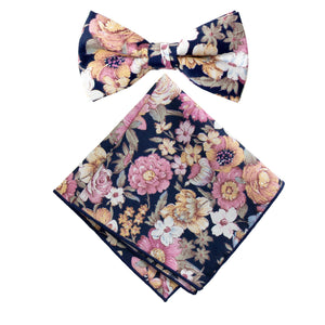Boy's Cotton Floral Print Bow Tie and Pocket Square Set, Quartz (Color F52)