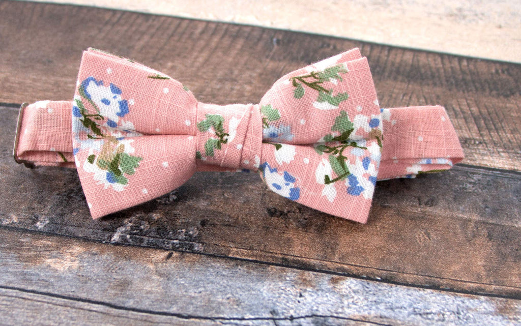 Boy's Cotton Floral Print Bow Tie and Pocket Square Set, Light Pink (Color F18)