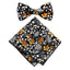 Men's Cotton Floral Bow Tie and Handkerchief Set, Black Mustard (Color F41)