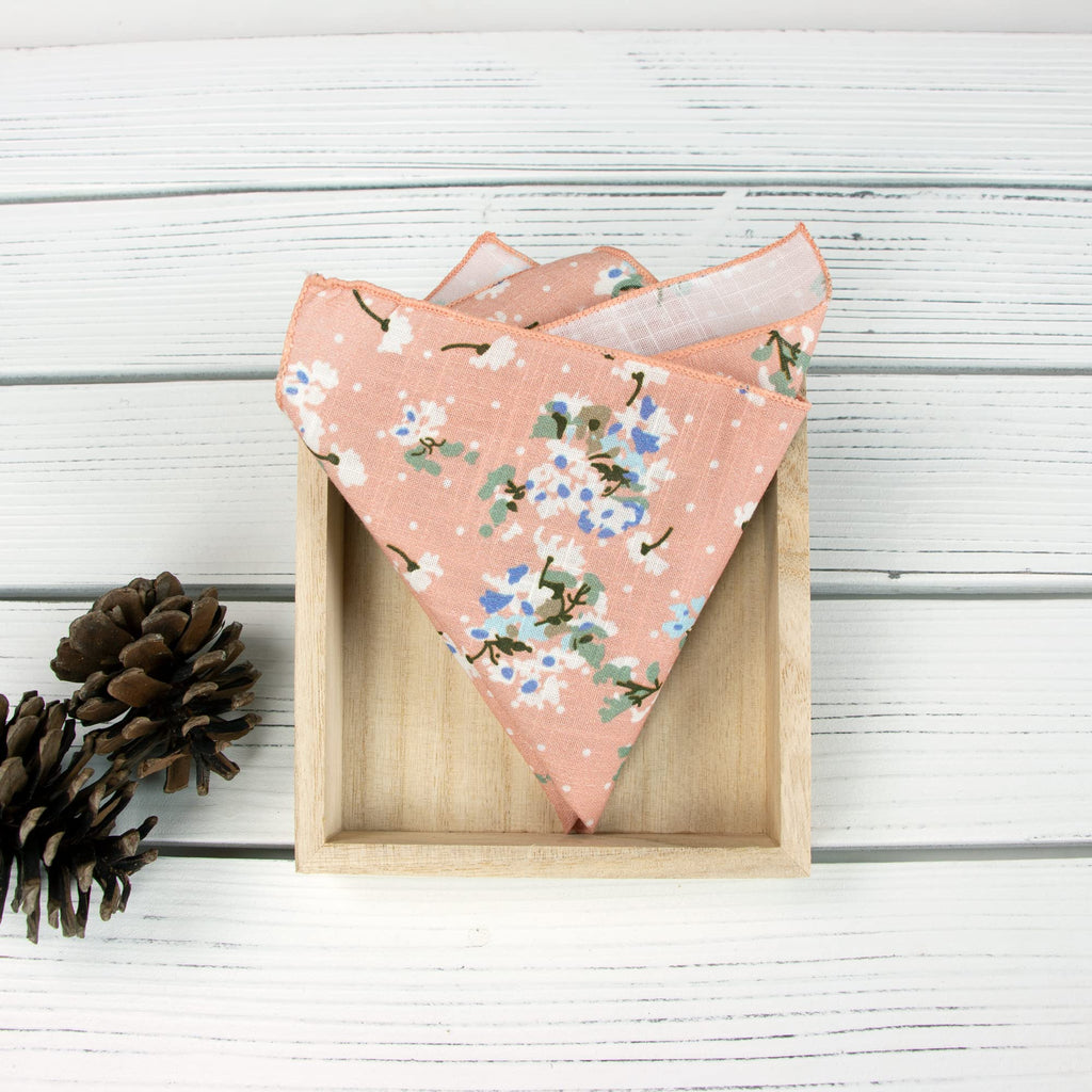 Boy's Cotton Floral Print Bow Tie and Pocket Square Set, Light Pink (Color F18)