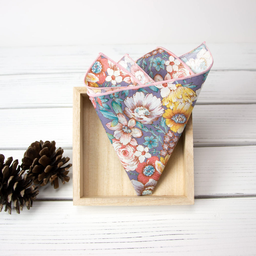 Men's Cotton Floral Bow Tie and Handkerchief Set, Lavender Haze (Color F53)