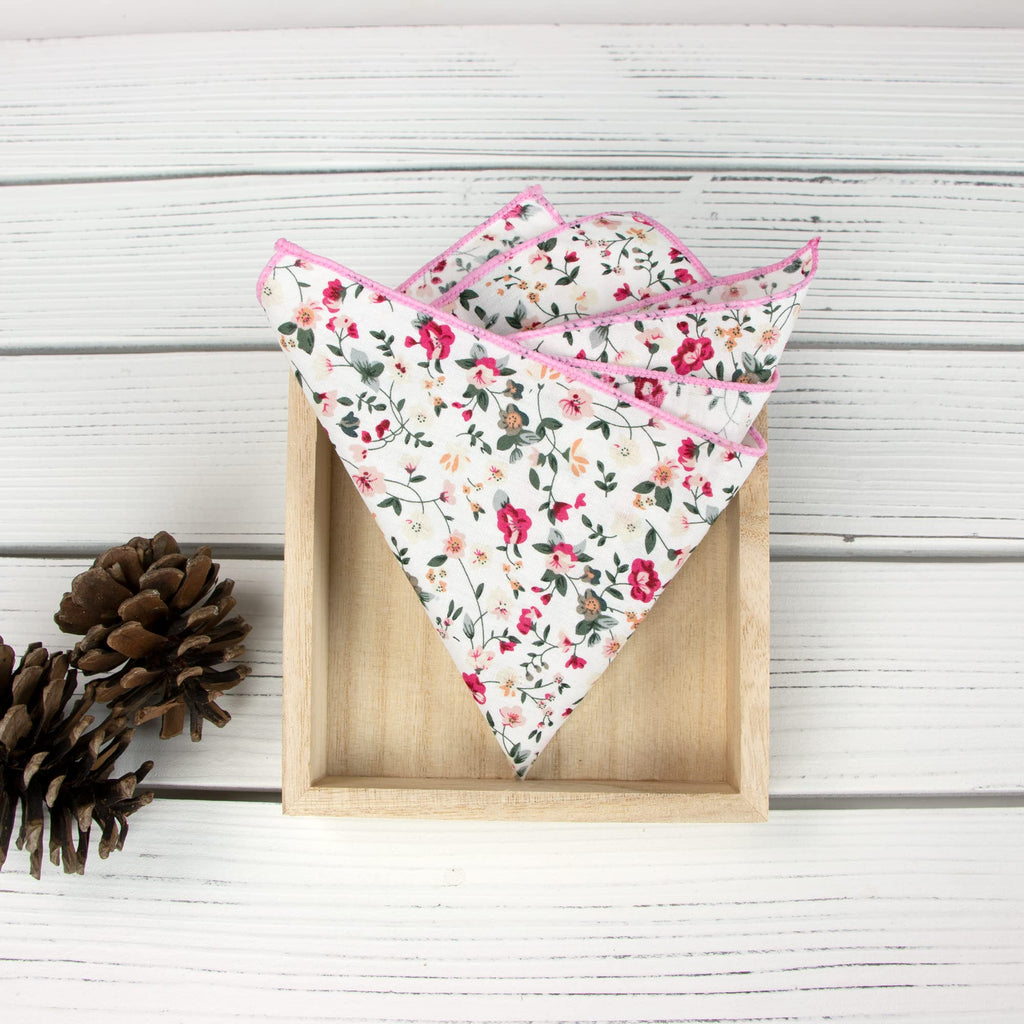 Boy's Cotton Floral Print Bow Tie and Pocket Square Set, White (Color F22)