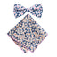 Men's Cotton Floral Bow Tie and Handkerchief Set, Blue Pink (Color F28)