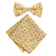 Men's Cotton Floral Bow Tie and Handkerchief Set, Mustard (Color F32)