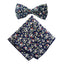 Men's Cotton Floral Bow Tie and Handkerchief Set, Navy (Color F21)