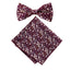 Men's Cotton Floral Bow Tie and Handkerchief Set, Wine (Color F47)