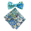 Men's Cotton Floral Bow Tie and Handkerchief Set, Blue (Color F31)