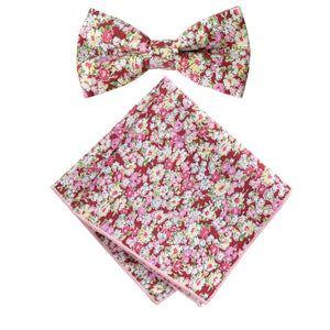 Boy's Cotton Floral Print Bow Tie and Pocket Square Set, Cinnamon (Color F46)