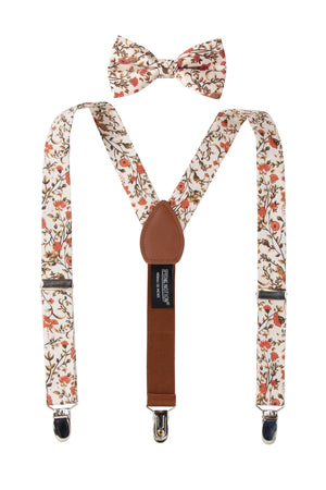 Boys' Floral Cotton Suspenders and Bow Tie Set, Sienna (Color F43)