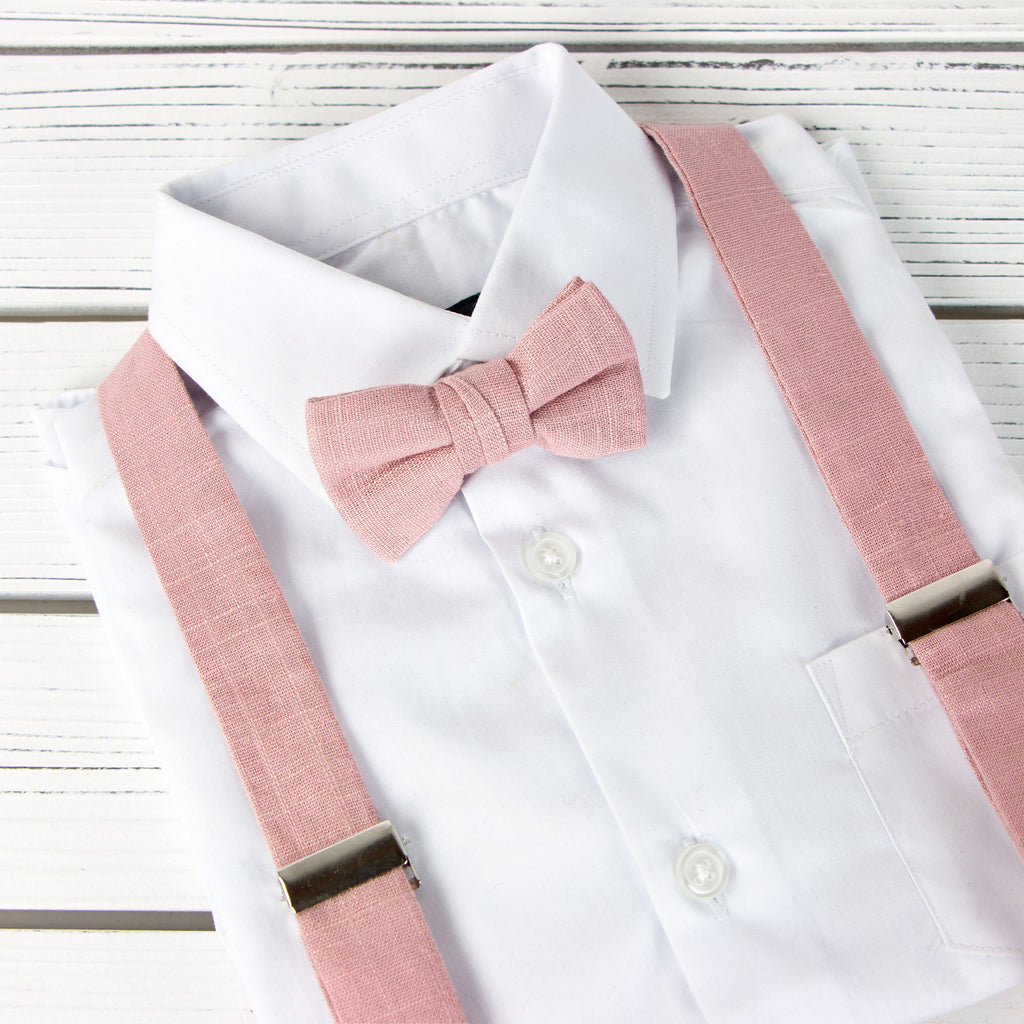 Boys' Linen Blend Suspenders and Bow Tie Set