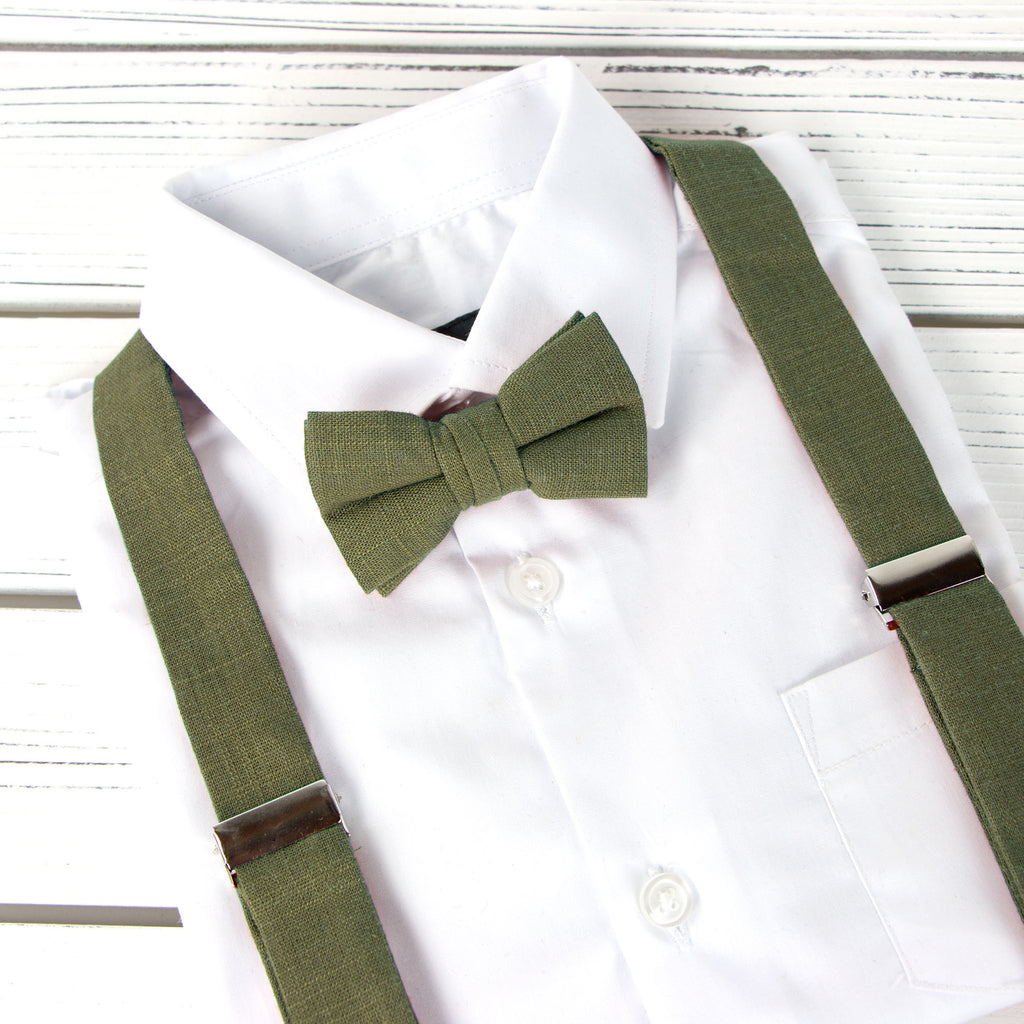 Boys' Linen Blend Suspenders and Bow Tie Set