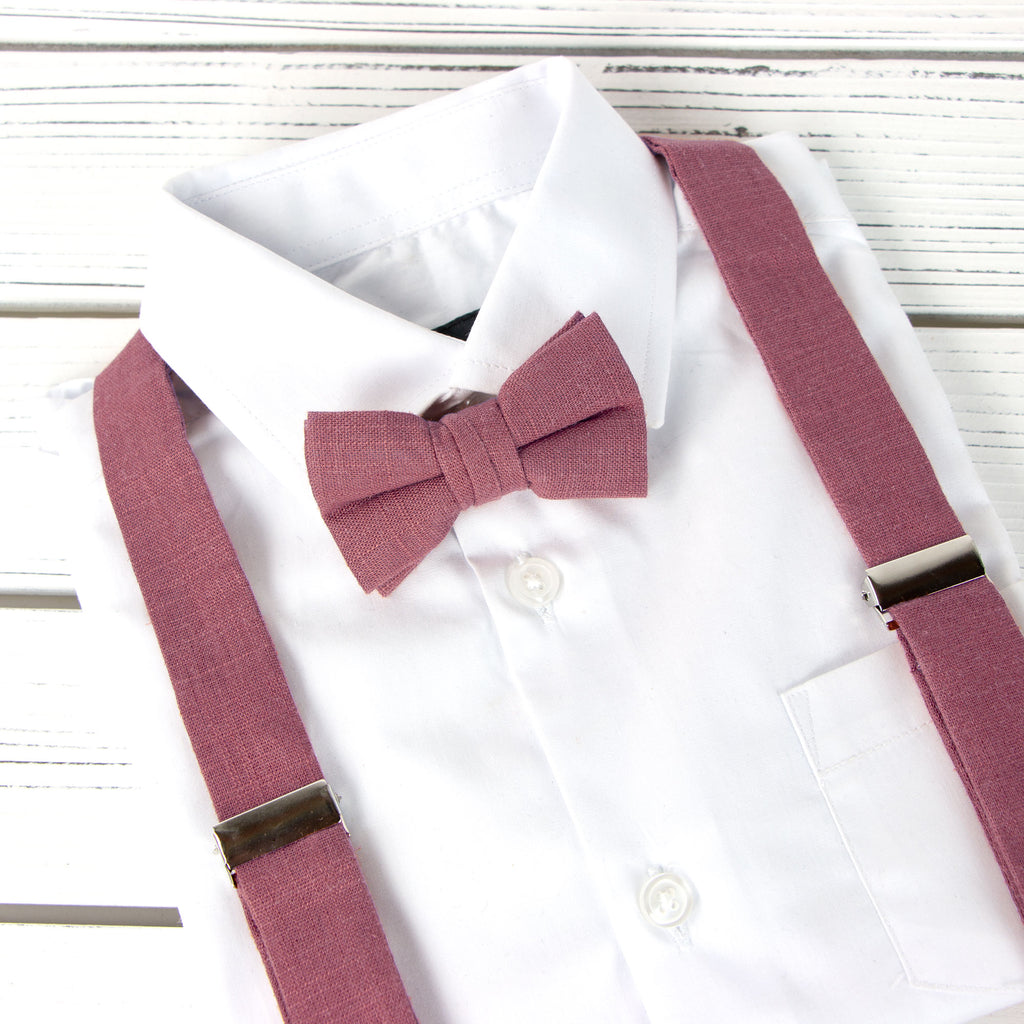 Boys' Linen Blend Suspenders and Bow Tie Set