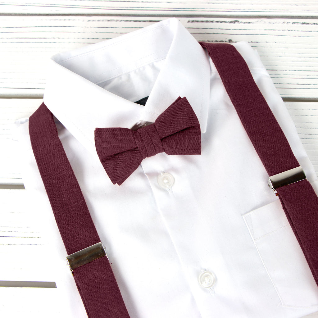Boys' Linen Blend Suspenders and Bow Tie Set