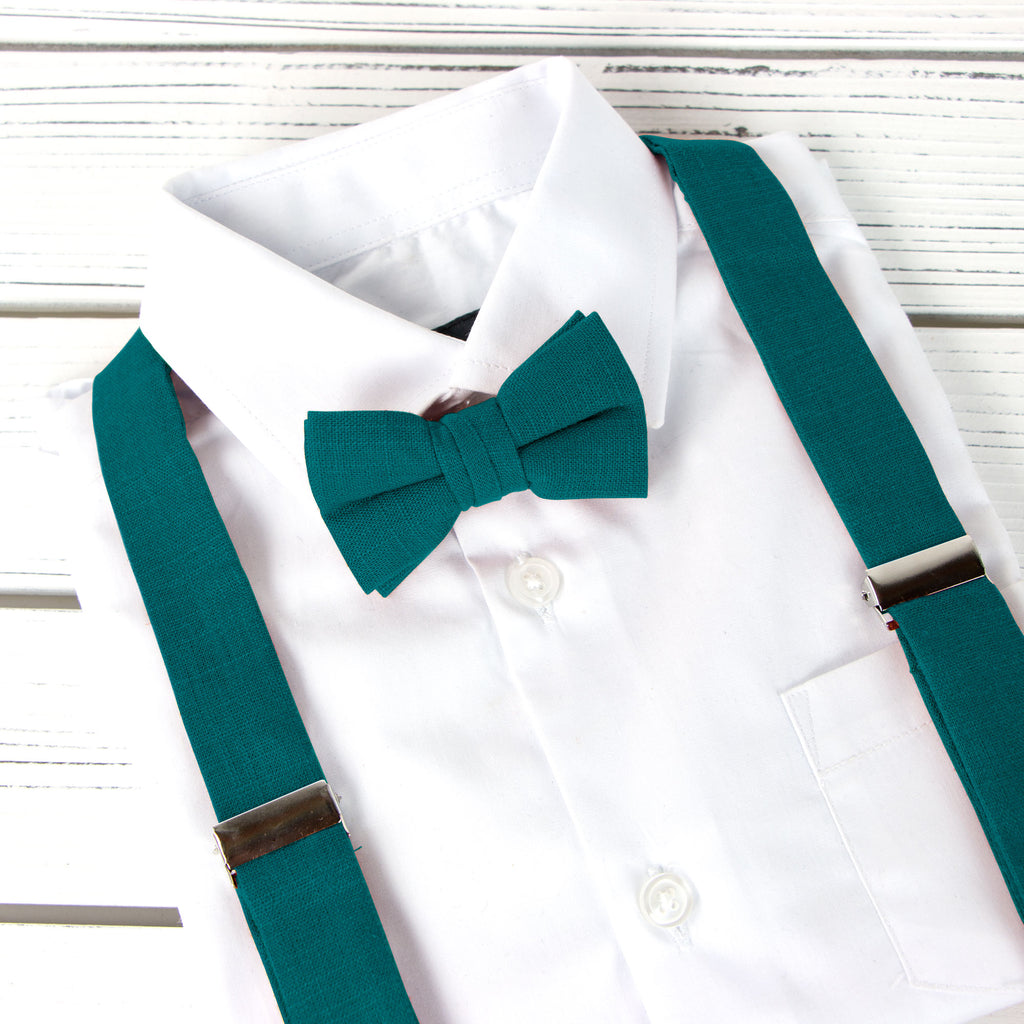 Boys' Linen Blend Suspenders and Bow Tie Set