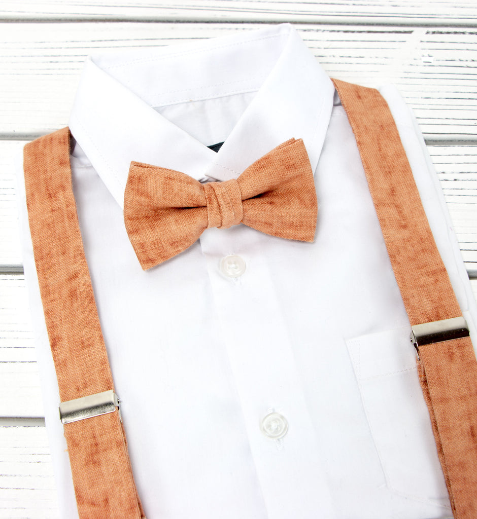 Boy's Mottled Linen Suspenders and Bow Tie Set