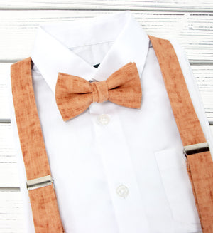 Boy's Mottled Linen Suspenders and Bow Tie Set