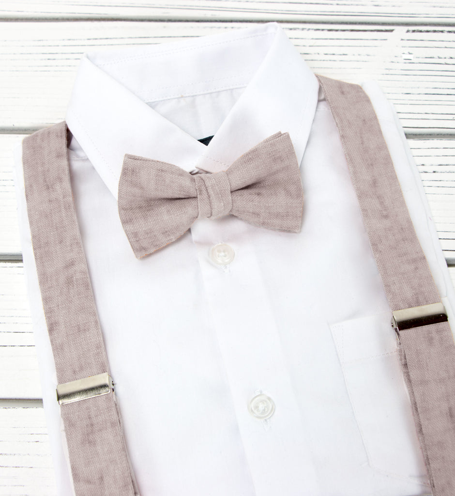 Boy's Mottled Linen Suspenders and Bow Tie Set