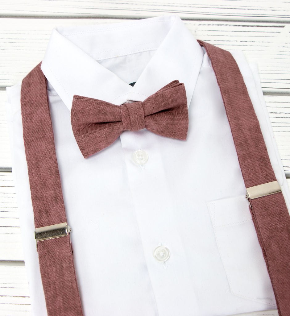 Boy's Mottled Linen Suspenders and Bow Tie Set