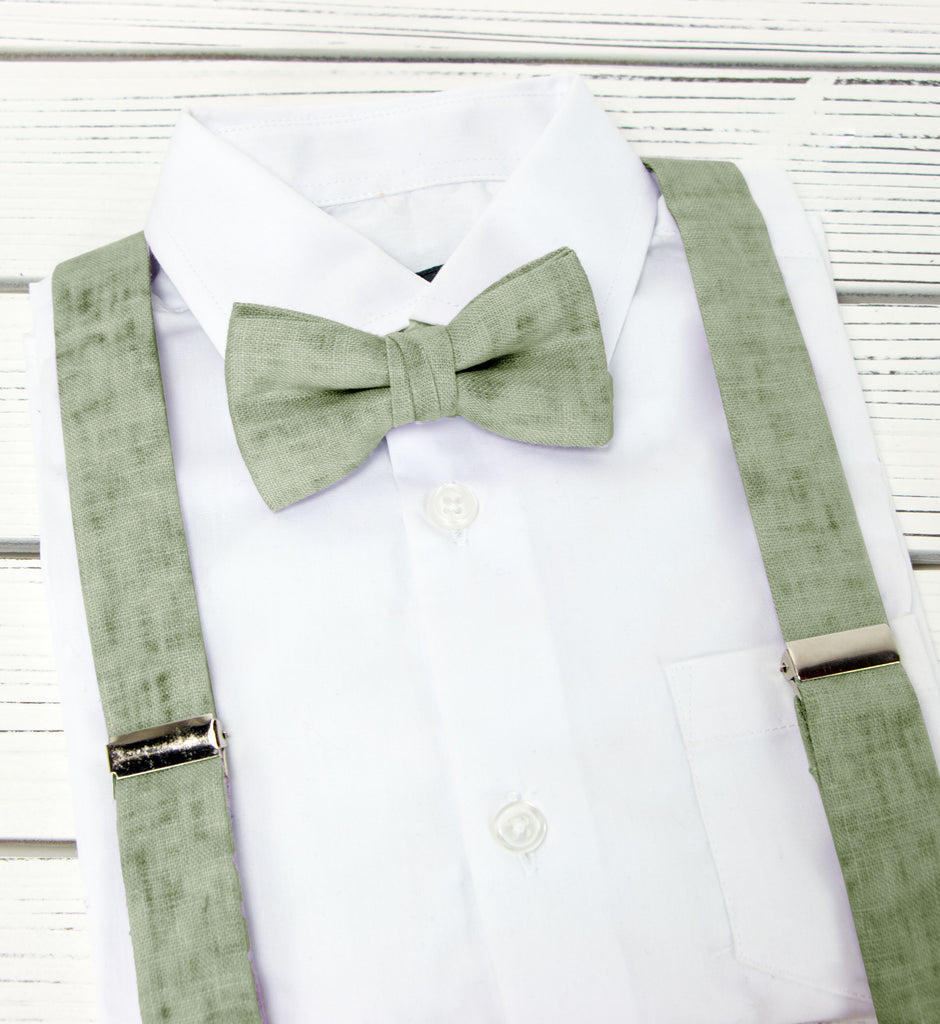 Boy's Mottled Linen Suspenders and Bow Tie Set