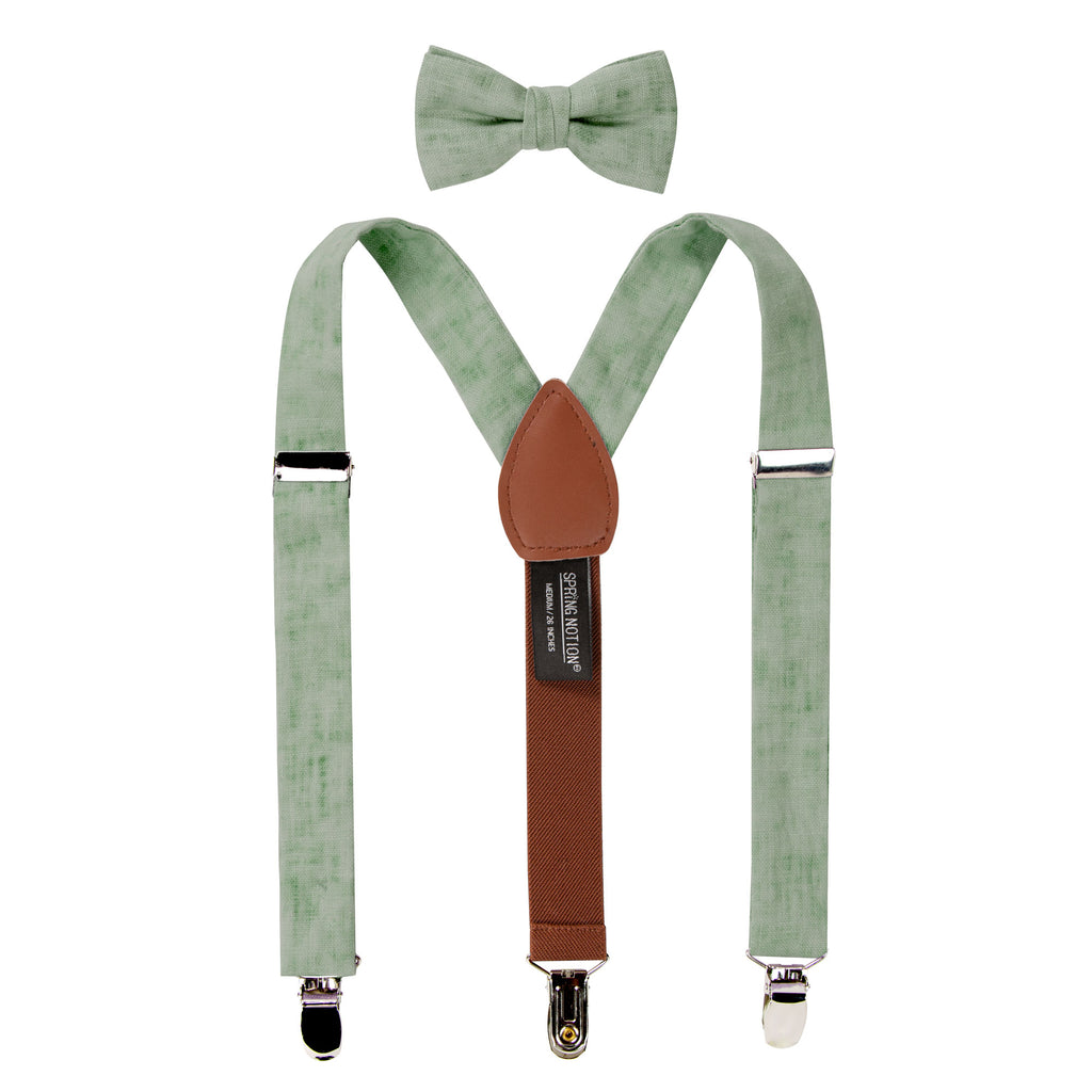 Boy's Mottled Linen Suspenders and Bow Tie Set
