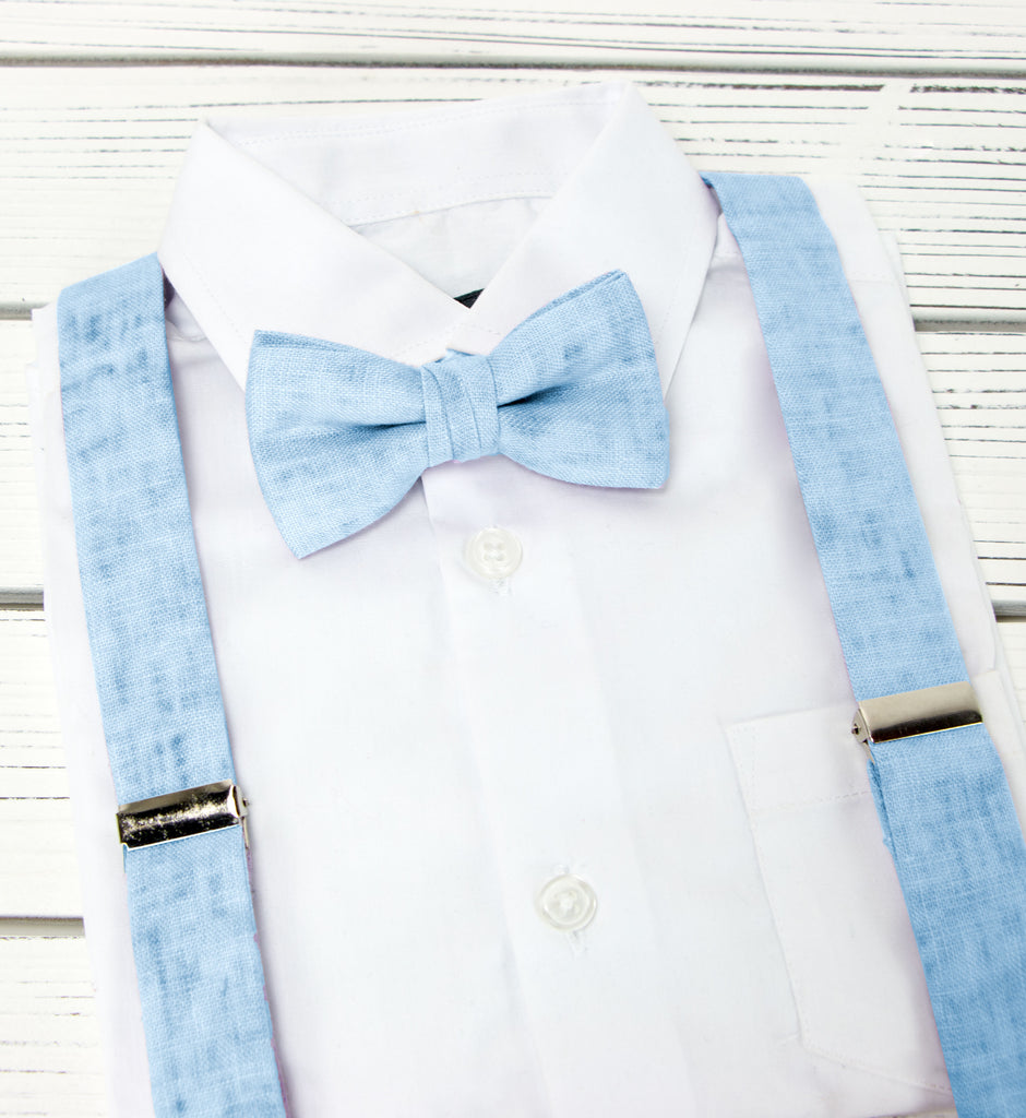 Boy's Mottled Linen Suspenders and Bow Tie Set