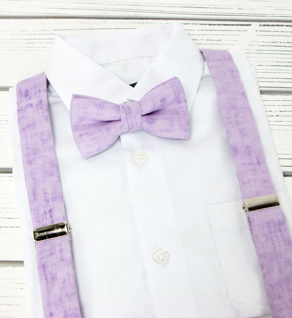 Boy's Mottled Linen Suspenders and Bow Tie Set