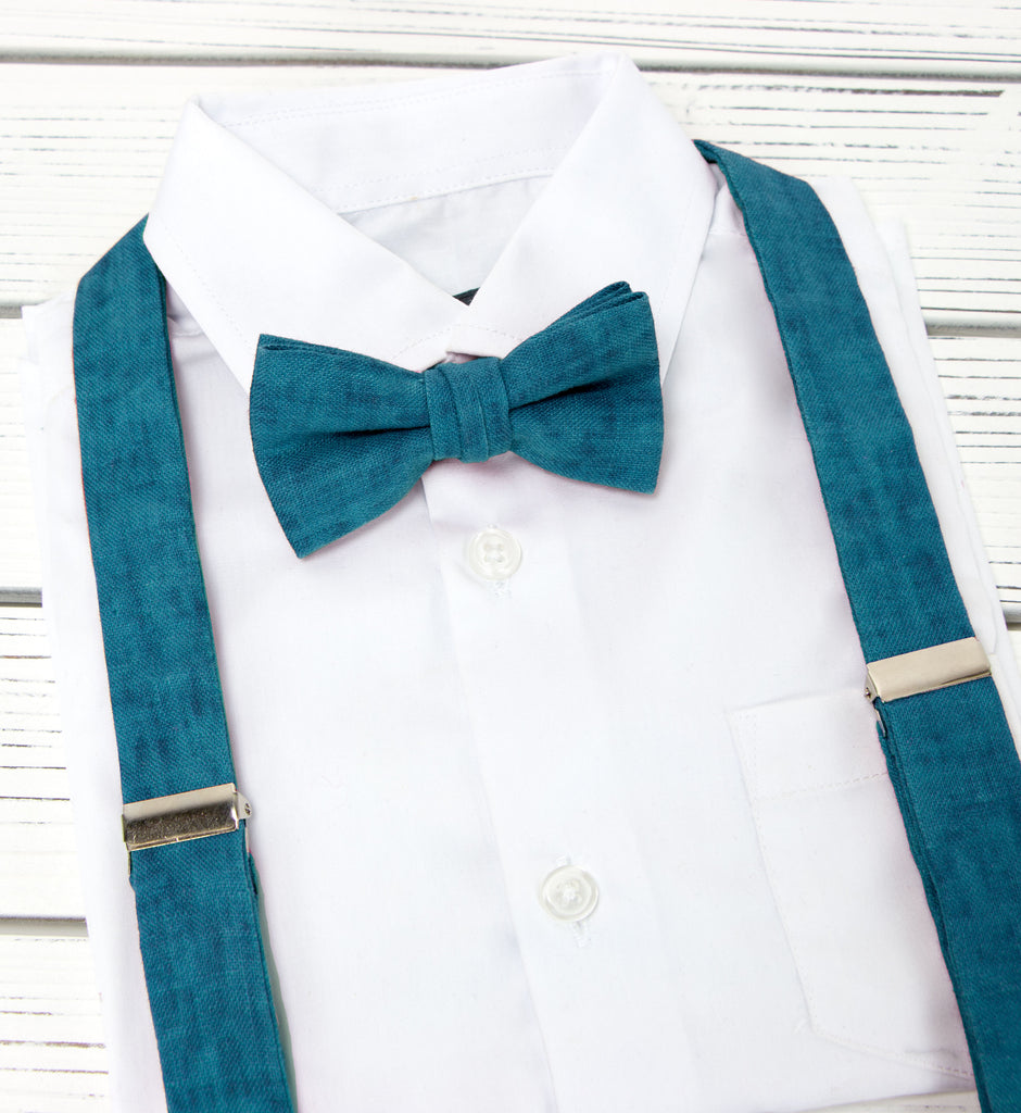 Boy's Mottled Linen Suspenders and Bow Tie Set