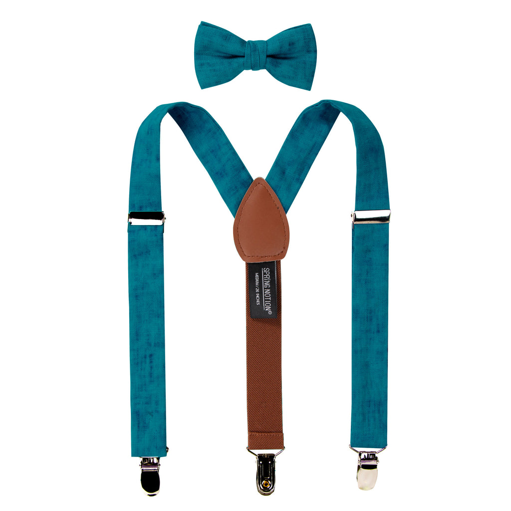 Boy's Mottled Linen Suspenders and Bow Tie Set