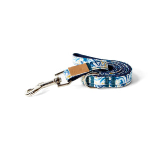 Cotton Floral Dog Leash with Shiny Chrome Silver Metal Snap and D-Ring, 06-Light Blue