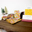 Boys' Cotton Floral Print Zipper Necktie and Pocket Square Set, Yellow Pink (Color F68)