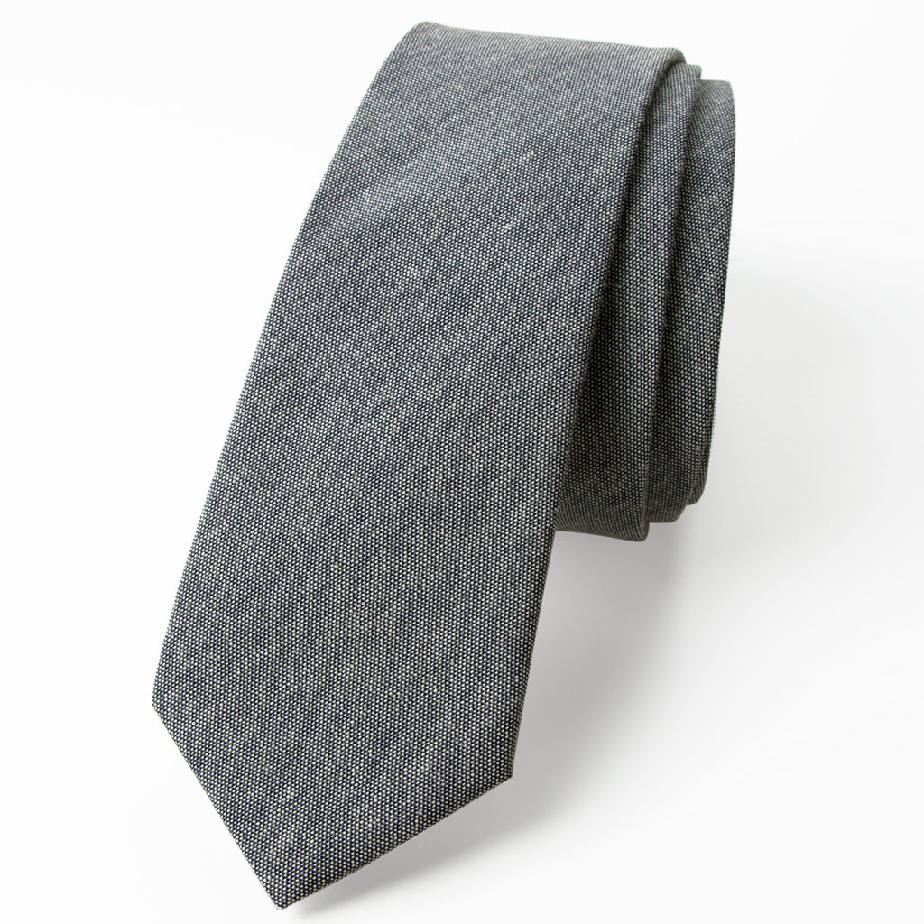 Men's Solid Color Chambray Cotton Skinny Tie