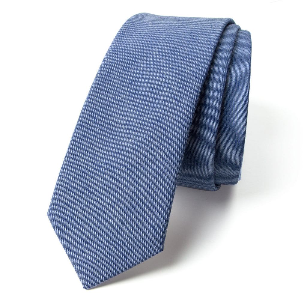 Men's Solid Color Chambray Cotton Skinny Tie
