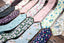 Men's Cotton Printed Floral Skinny Tie, Black/Mauve (Color F36)