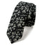 Men's Cotton Printed Floral Skinny Tie, Black/White (Color F01)