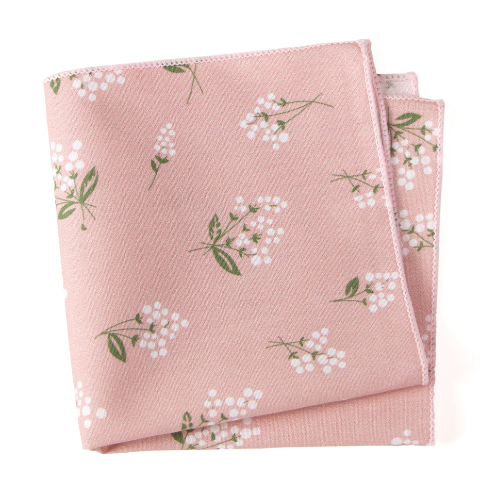 Men's Cotton Floral Print Pocket Square, Blush Pink (Color F13)