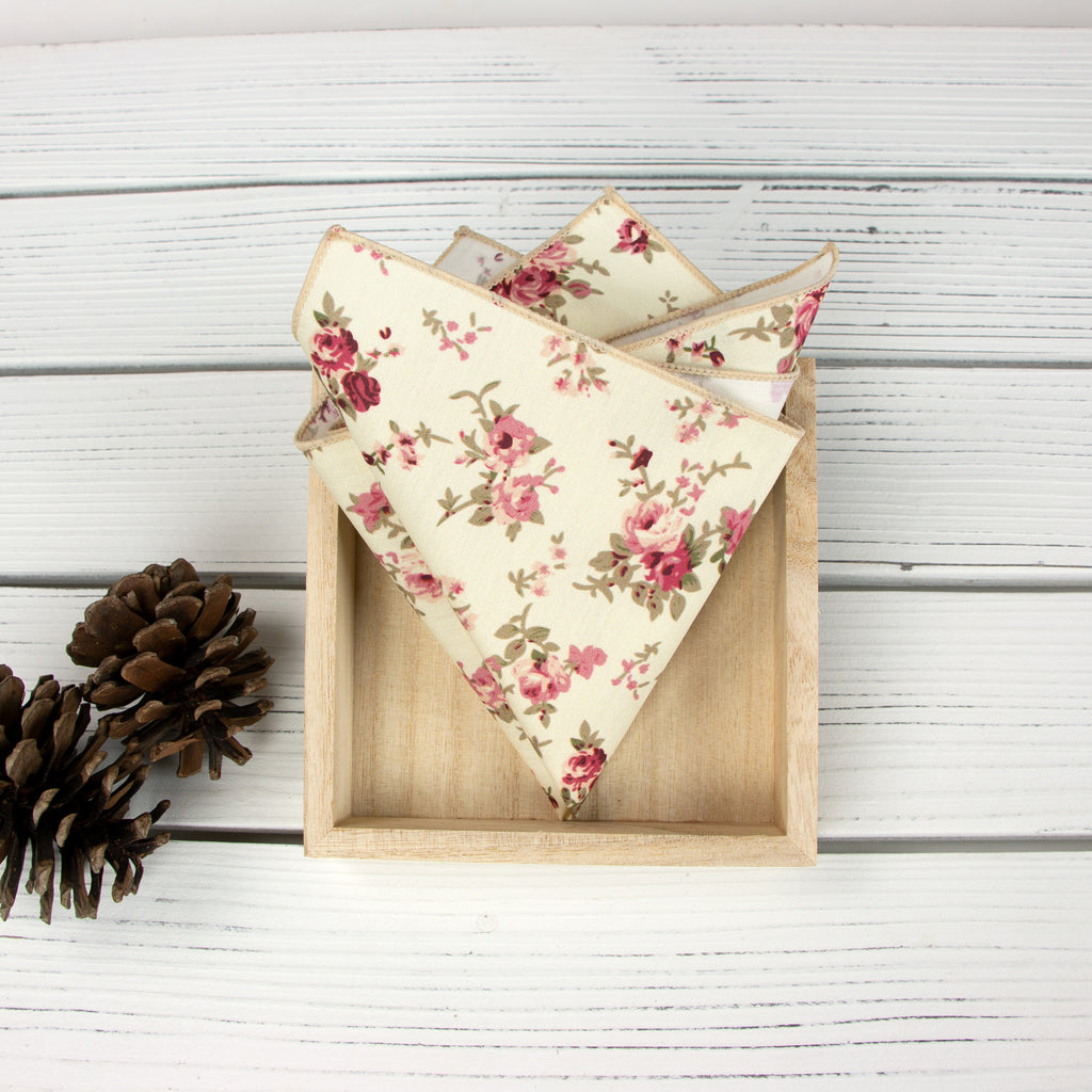 Men's Cotton Floral Print Pocket Square, Yellow (Color F15)