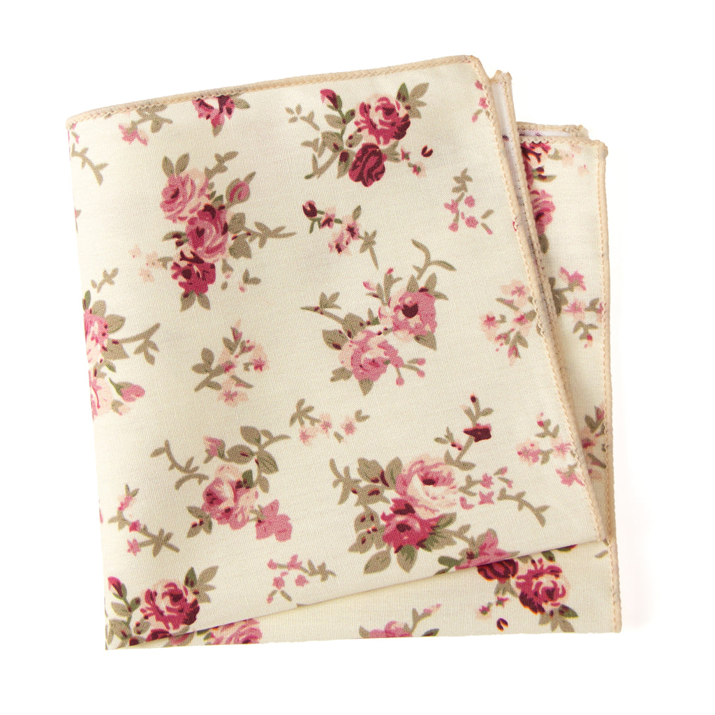 Men's Cotton Floral Print Pocket Square, Yellow (Color F15)