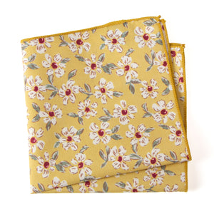 Boys' Cotton Floral Print Pocket Square, Mustard (Color F32)