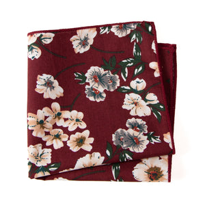 Boys' Cotton Floral Print Pocket Square, Burgundy (Color F37)