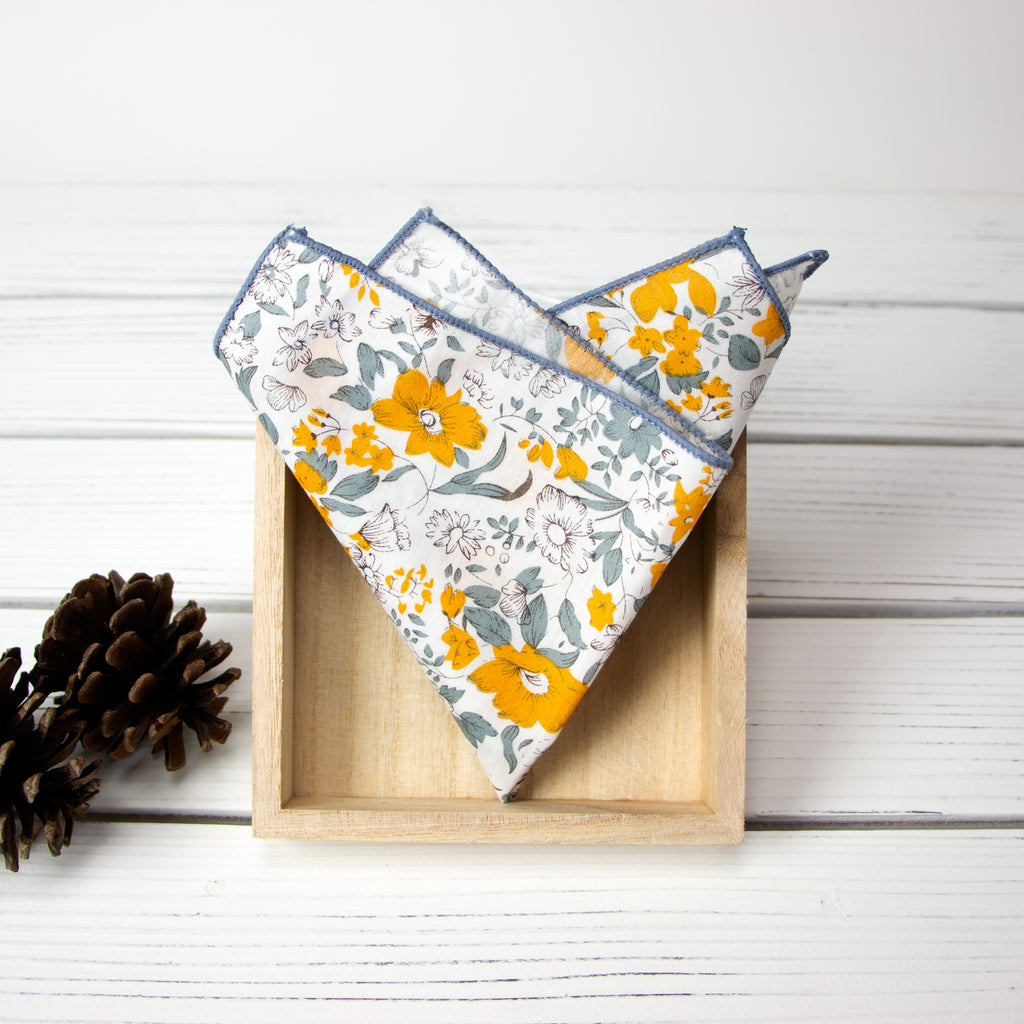Boys' Cotton Floral Print Pocket Square, Marigold (Color F49)