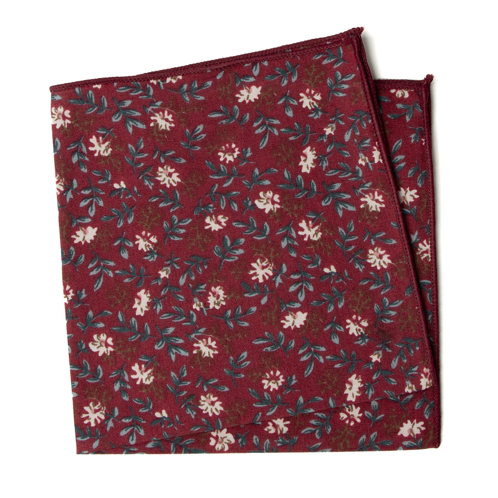 Boys' Cotton Floral Print Pocket Square, Rust (Color F56)