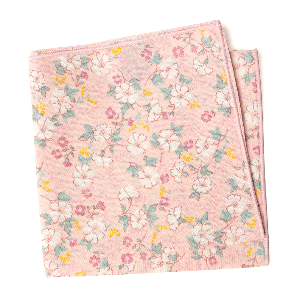 Men's Cotton Floral Print Pocket Square, Blush Pink (Color F60)