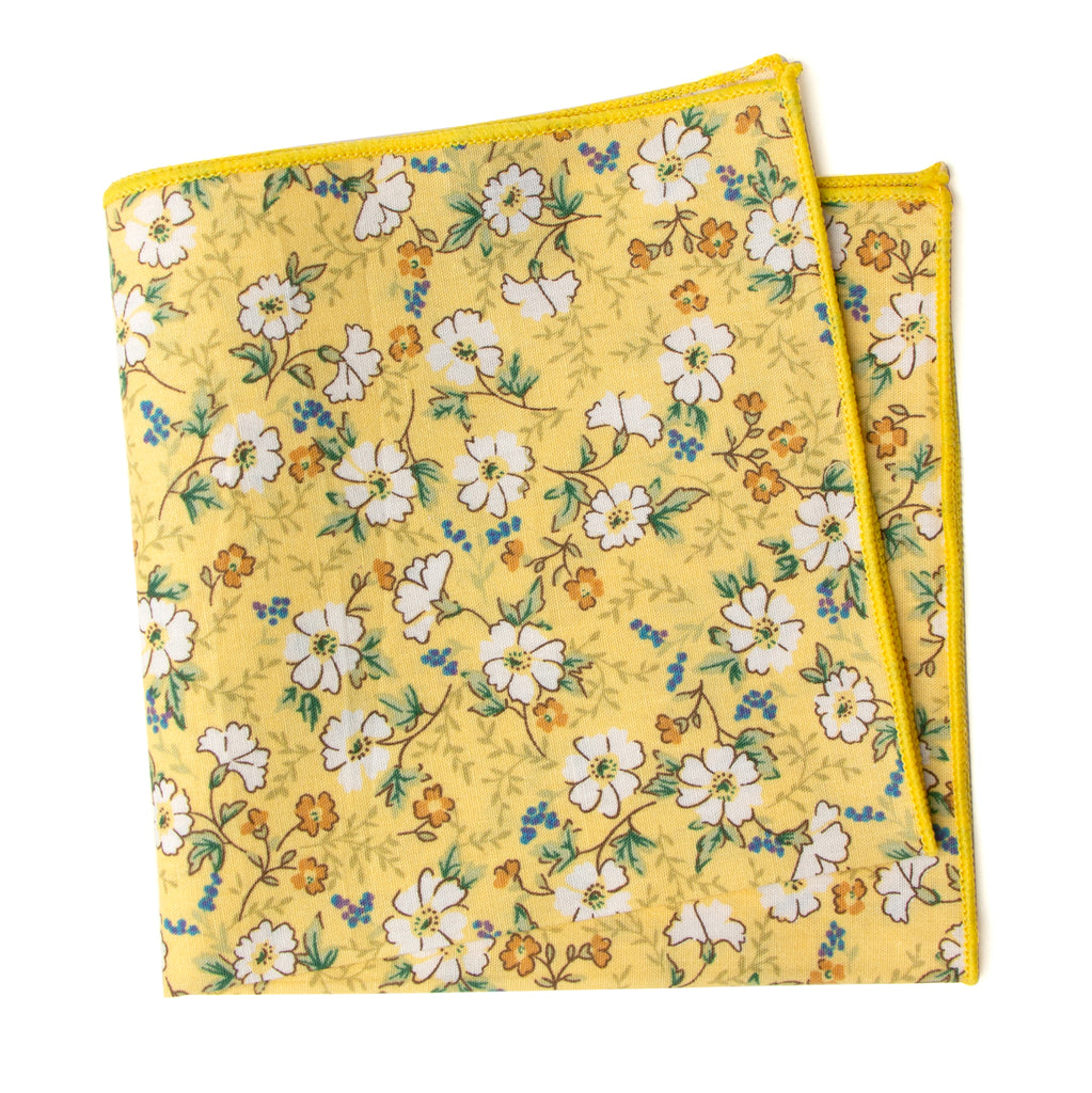 Boys' Cotton Floral Print Pocket Square, Yellow (Color F61)